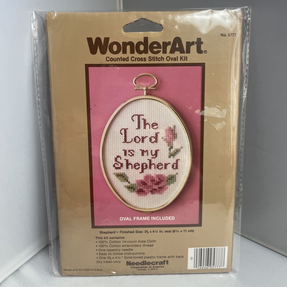 NEW Lord Is My Sheperd Counted Cross Stitch Kit WonderArt #5777 Oval Gold Frame